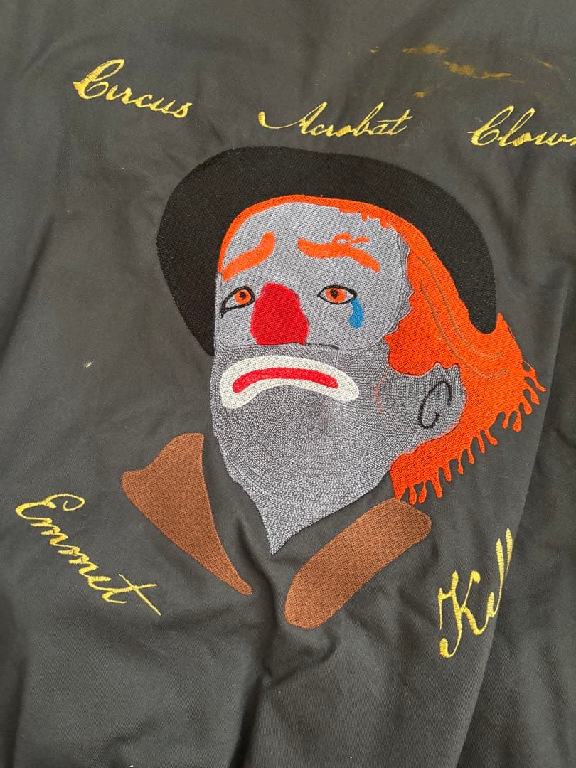 クラウン刺繍 ワークジャケットブラックLサイズピエロビンテージ