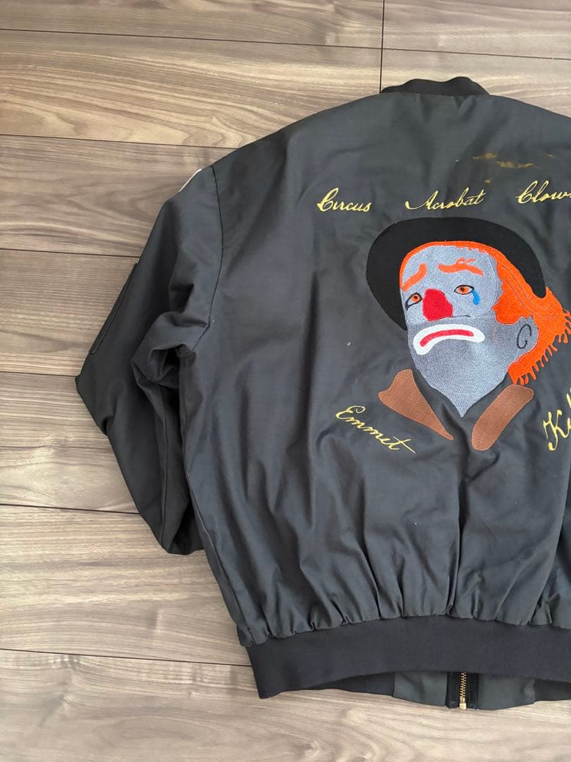 クラウン刺繍 ワークジャケットブラックLサイズピエロビンテージ
