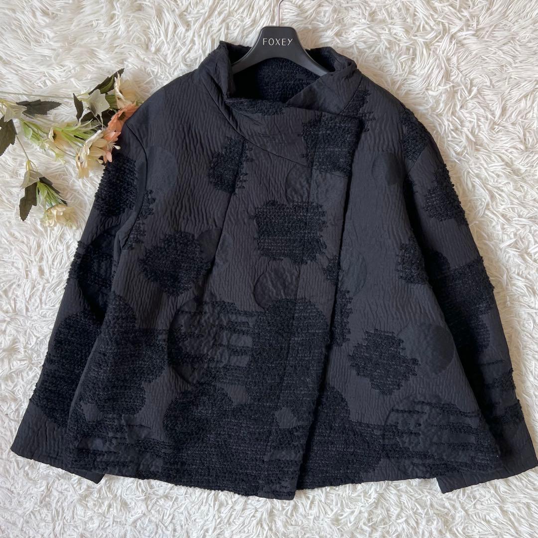 慈雨 ジウ ドット ジャガード スタンドカラー ジャケット コート