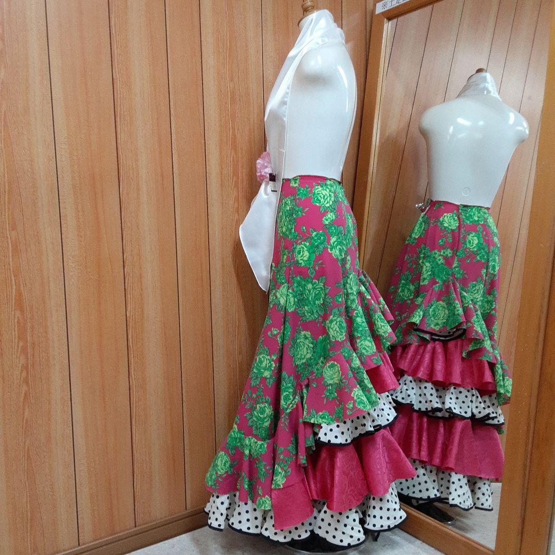 フラメンコ衣装　☆ファルダのみ　花柄/水玉/バイヤス付き　華やかファルダ