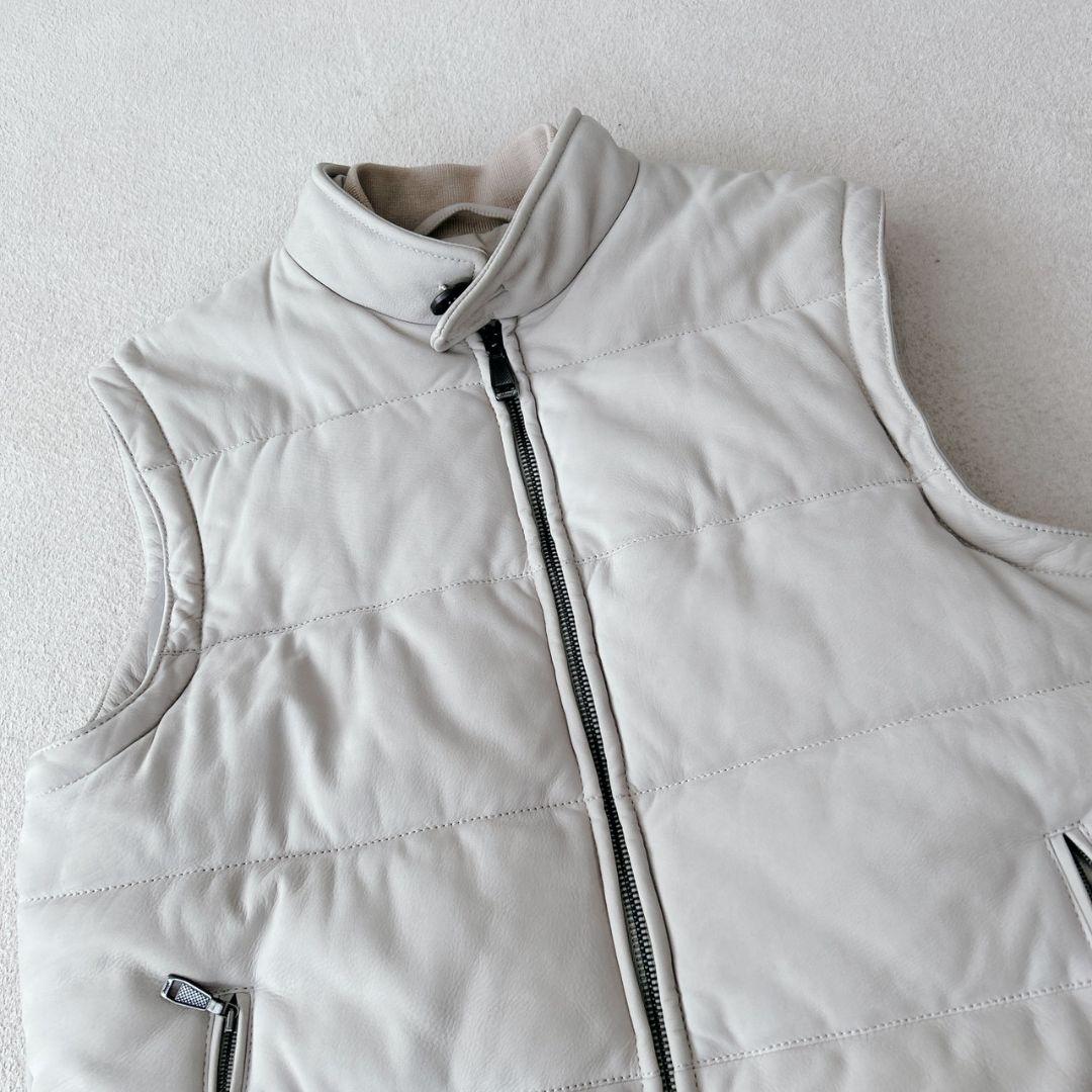 ブリオーニ Brioni ラムレザー 羊革 ダウンベスト ジャケット グレー48