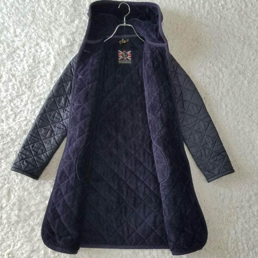 美品✨ラベンハム キルティング ロングコート 裏ボア フード ネイビー S