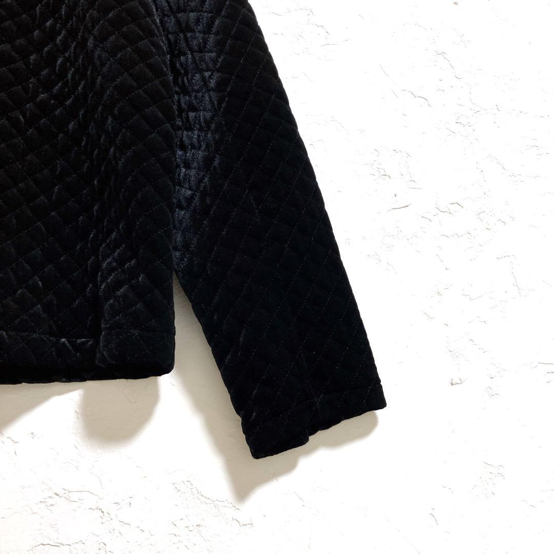 INGEBORG リボン ブラックベルベット　ノーカラー ベロア