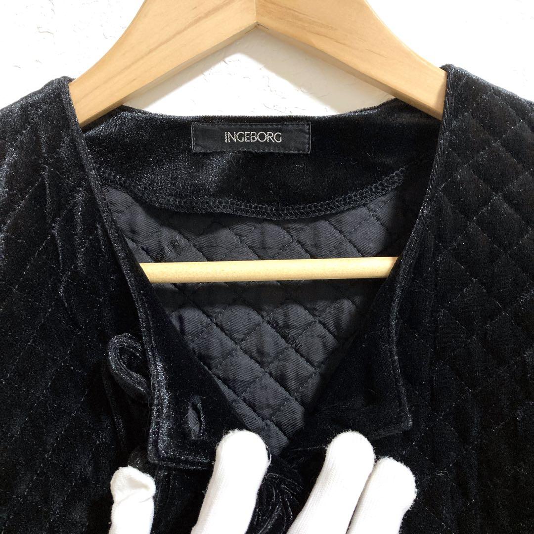 INGEBORG リボン ブラックベルベット　ノーカラー ベロア