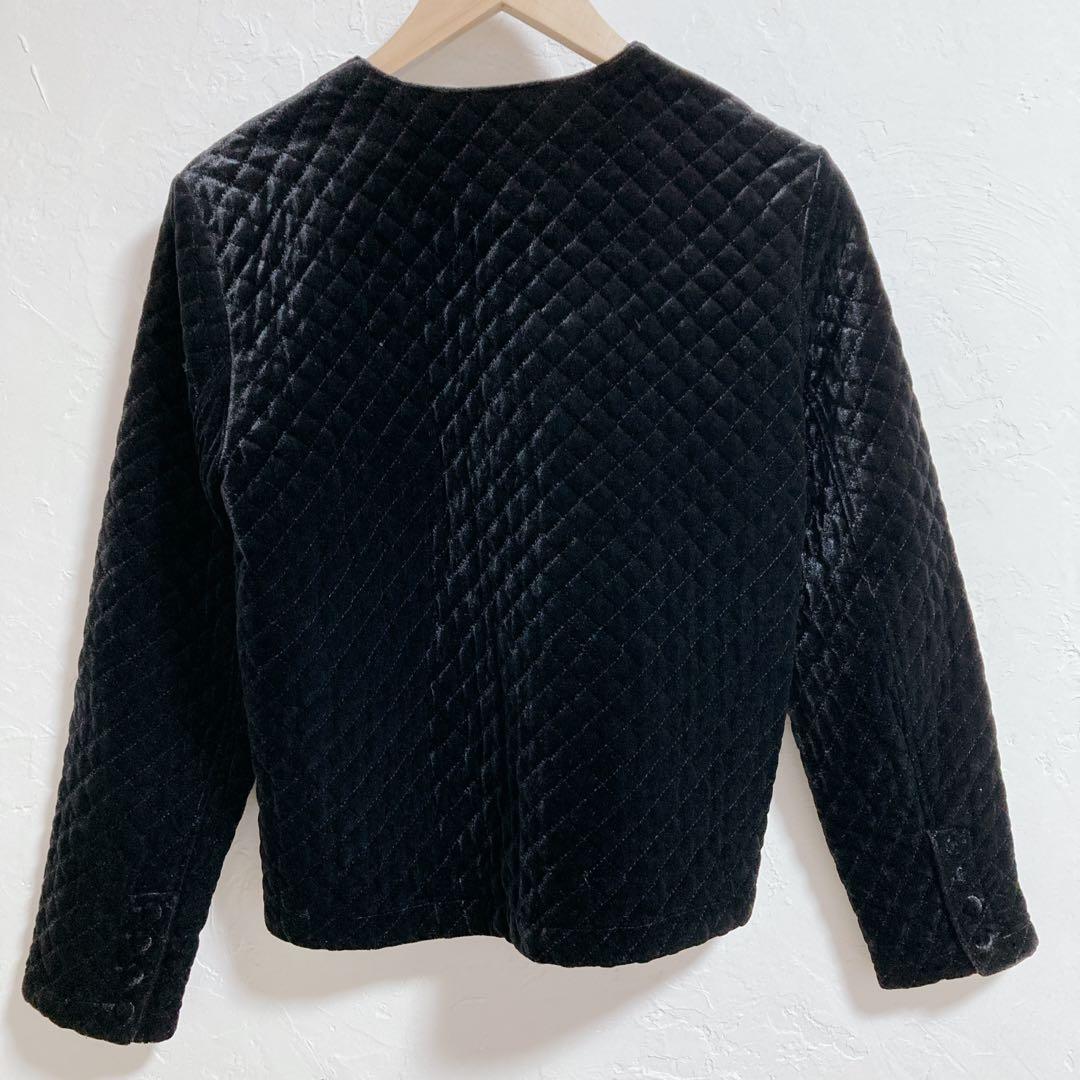 INGEBORG リボン ブラックベルベット　ノーカラー ベロア