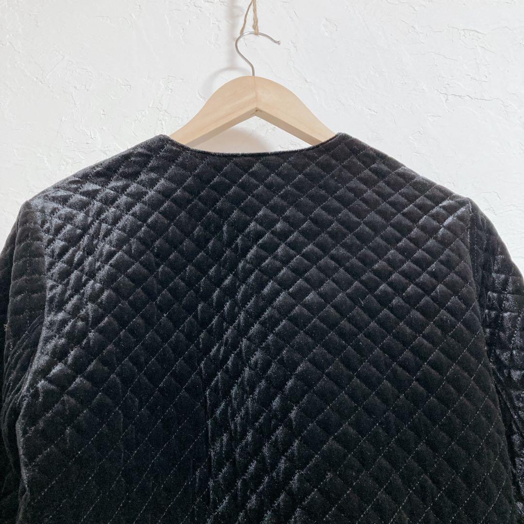 INGEBORG リボン ブラックベルベット　ノーカラー ベロア