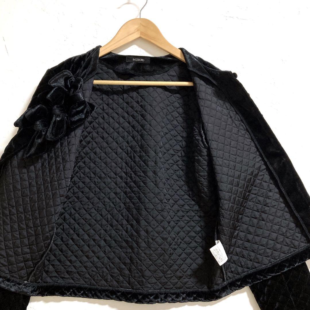 INGEBORG リボン ブラックベルベット　ノーカラー ベロア