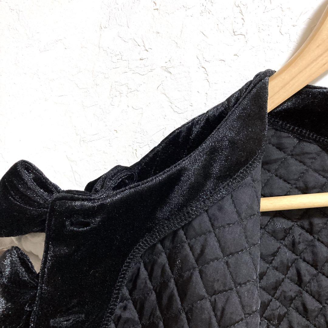 INGEBORG リボン ブラックベルベット　ノーカラー ベロア