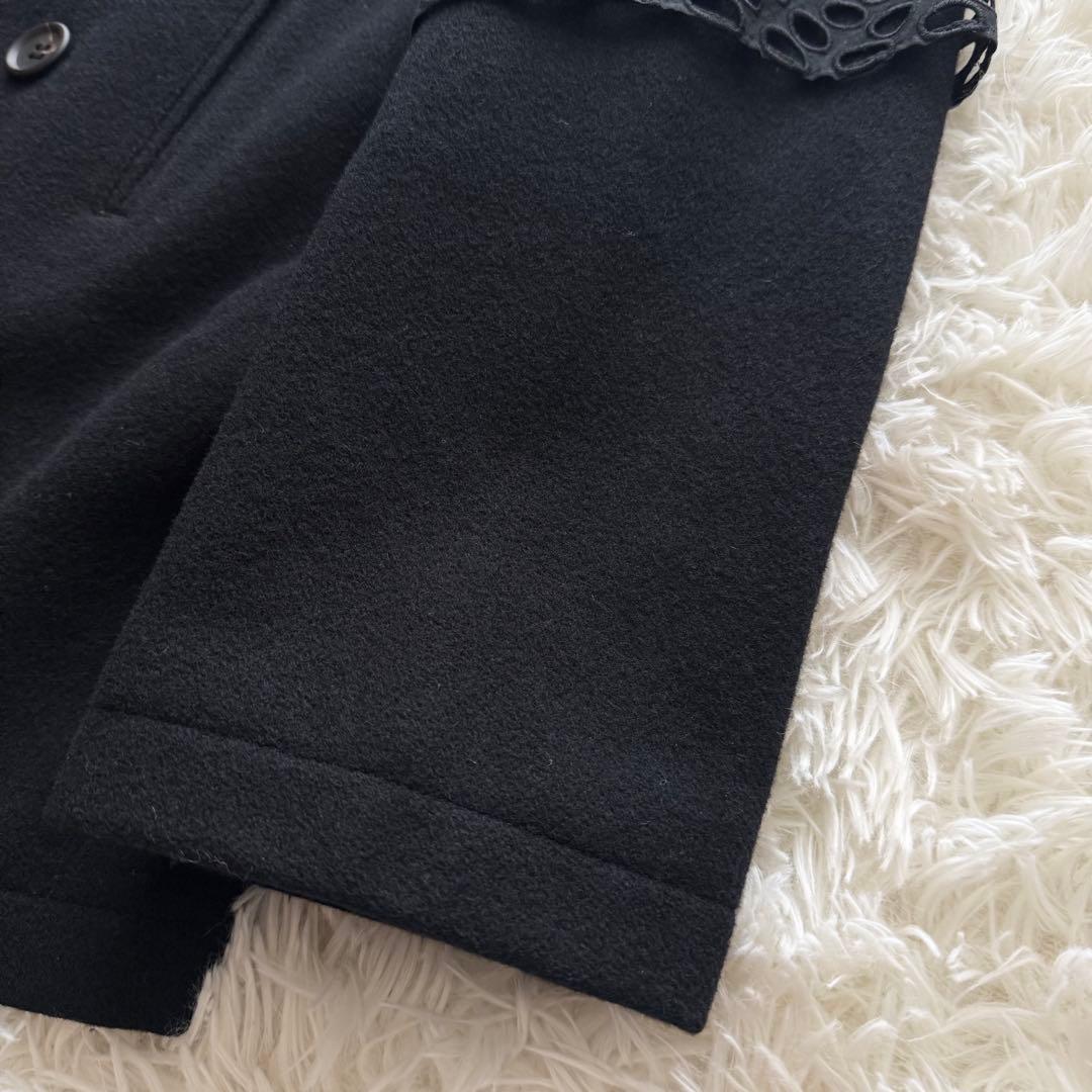 【ワイズ】チェスターコート　ダブル 装飾　カットワーク　黒　サイズ4