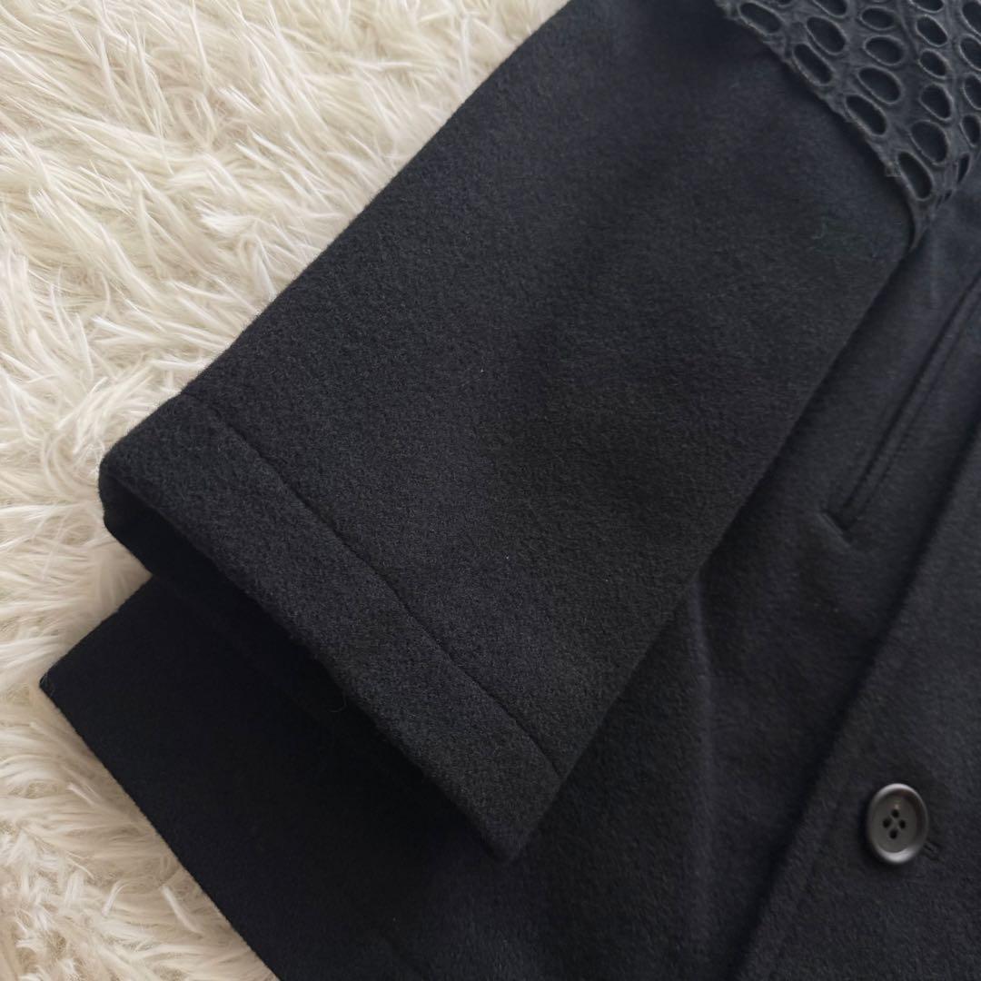 【ワイズ】チェスターコート　ダブル 装飾　カットワーク　黒　サイズ4