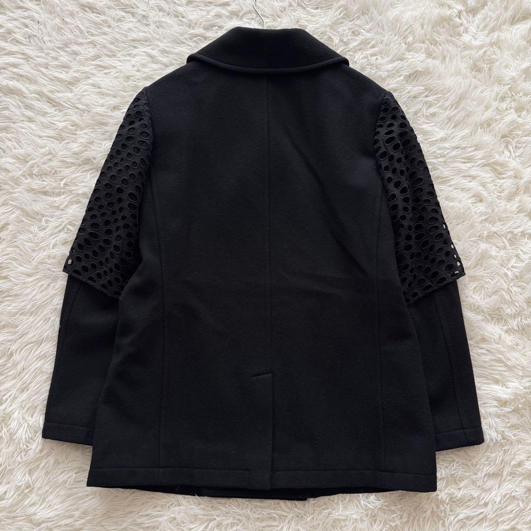 【ワイズ】チェスターコート　ダブル 装飾　カットワーク　黒　サイズ4