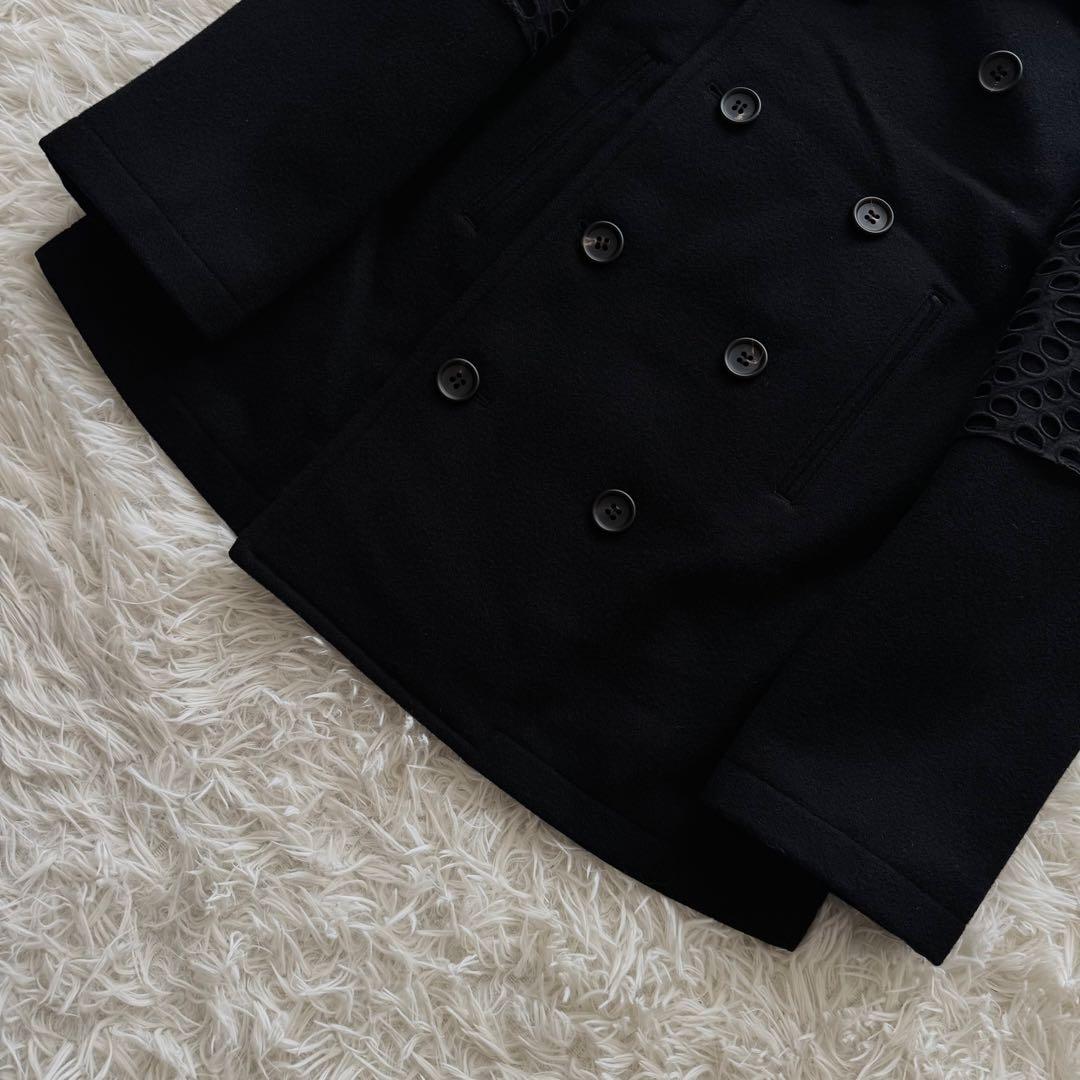 【ワイズ】チェスターコート　ダブル 装飾　カットワーク　黒　サイズ4