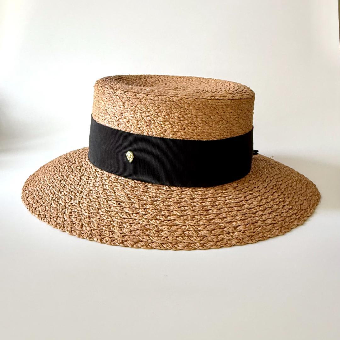 ヘレンカミンスキーhelenkaminski／ラフィアハット／ベージュ 黒リボン