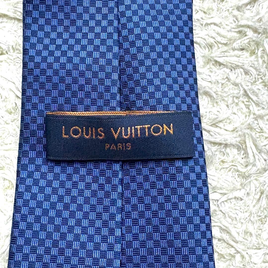 【極美品✨現行】ルイヴィトン シルクネクタイ マイクロダミエ LVロゴ マリーヌ