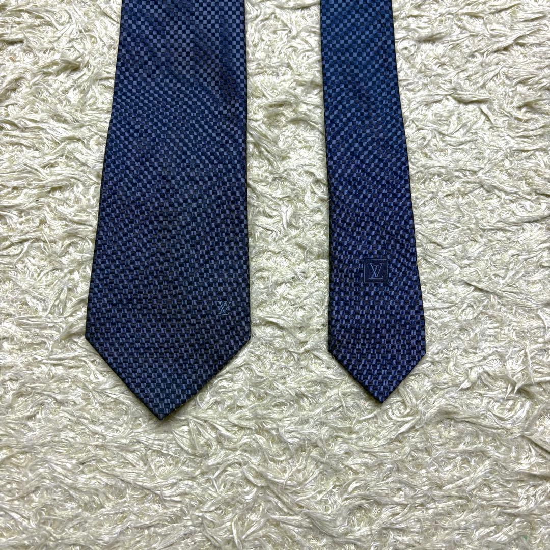 【極美品✨現行】ルイヴィトン シルクネクタイ マイクロダミエ LVロゴ マリーヌ