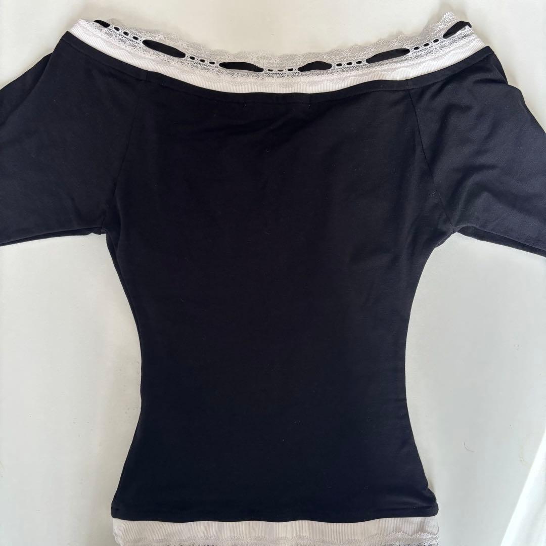 トップス S lace trim off shoulder tops black