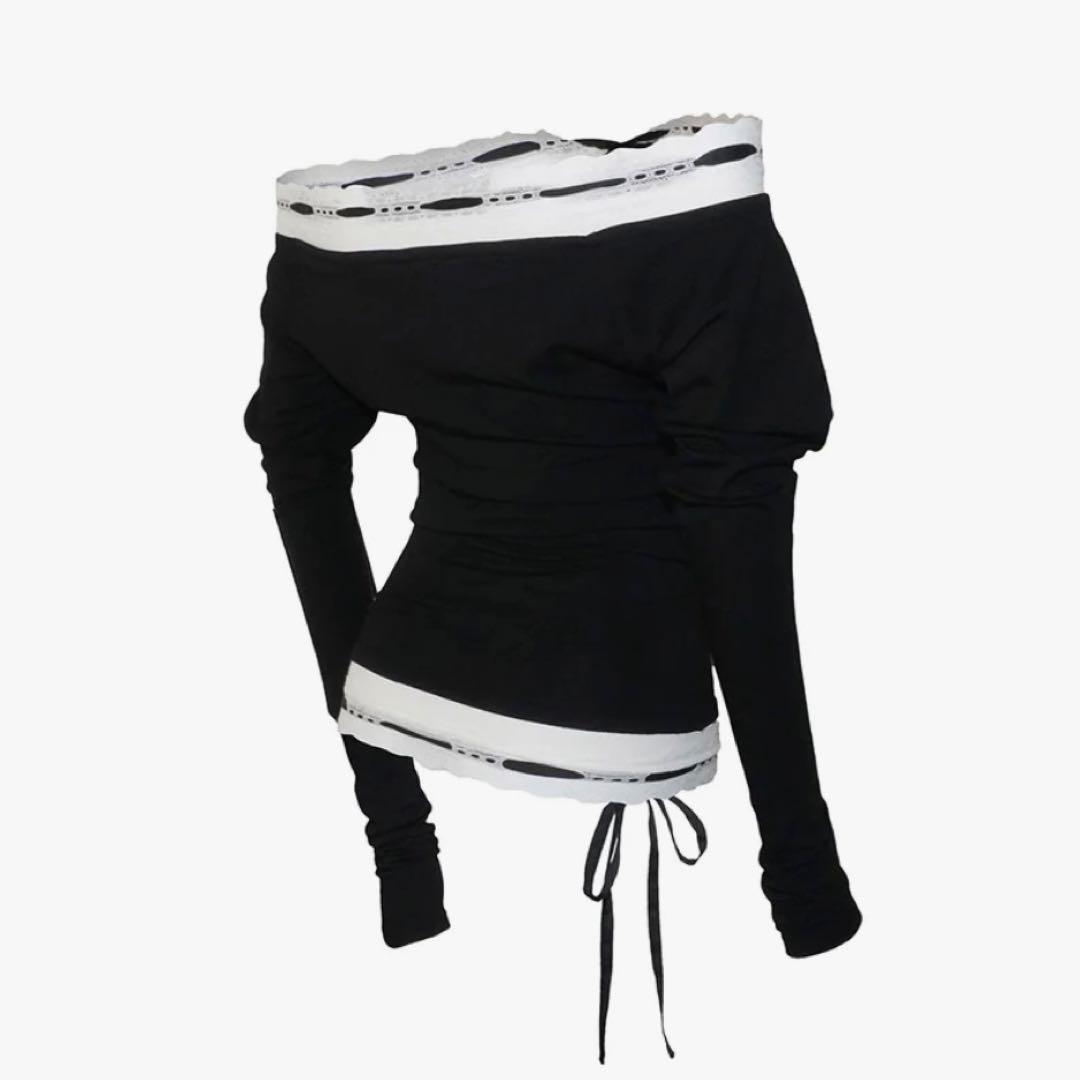 トップス S lace trim off shoulder tops black