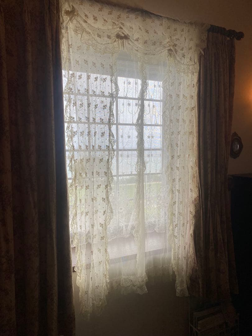 さえら風 雰囲気良い素敵な 2Way レースカーテン　のれん風