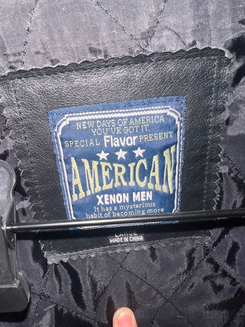 レザースタジャン　刺繍パッチ付き　アメカジ