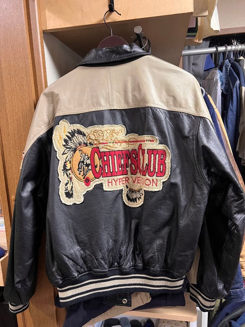 レザースタジャン　刺繍パッチ付き　アメカジ