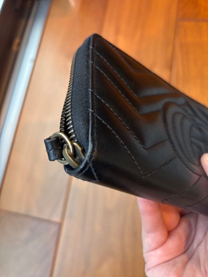 【美品】GUCCI ラウンドファスナー　キルティング　ＧＧマーモント　ブラック