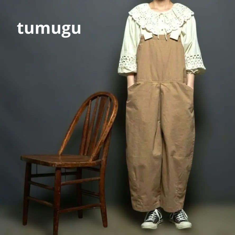 【美品】tumugu ツムグ ヴィンテージフレンチドリル 2wayサロペット
