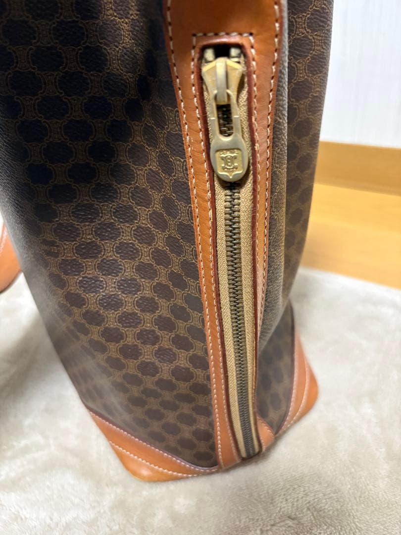 CELINE マカダム柄 巾着ショルダーバッグ ブラウン