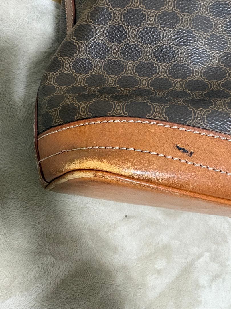 CELINE マカダム柄 巾着ショルダーバッグ ブラウン