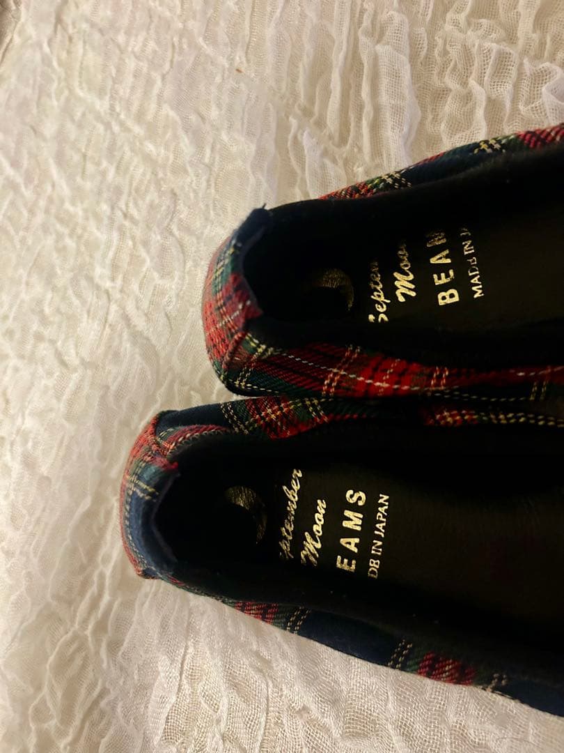 BEAMS チェック柄 フラットシューズ