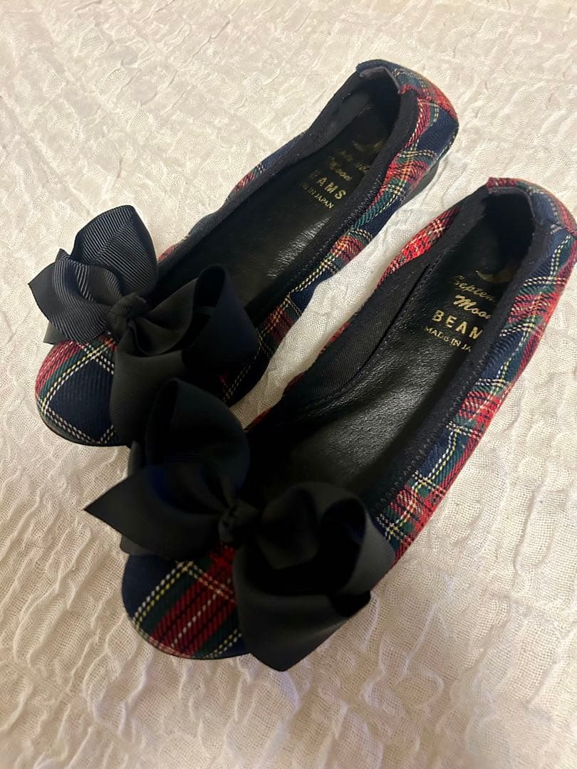 BEAMS チェック柄 フラットシューズ