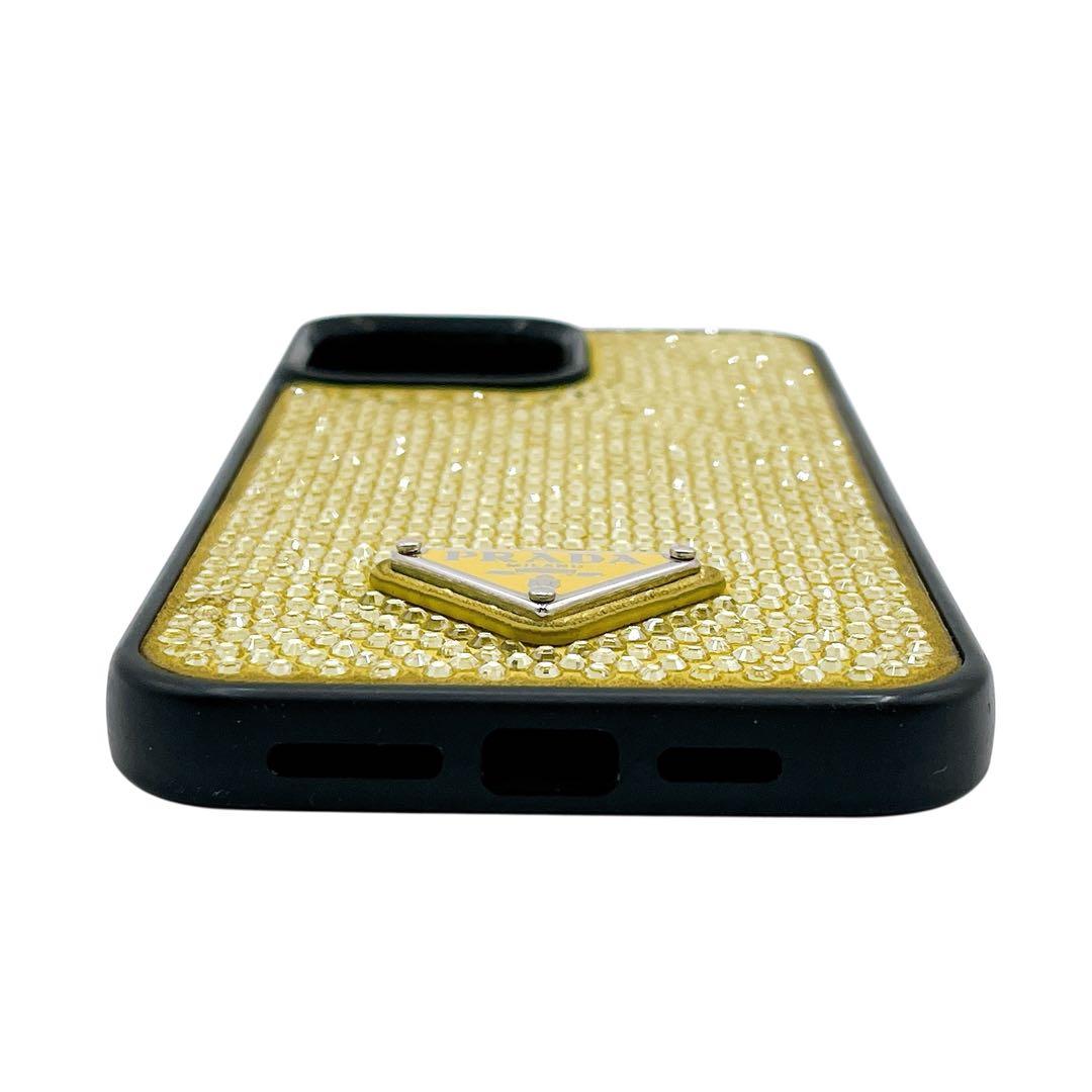 美品 プラダ iPhoneケース 13 Pro Max 三角ロゴ ラインストーン