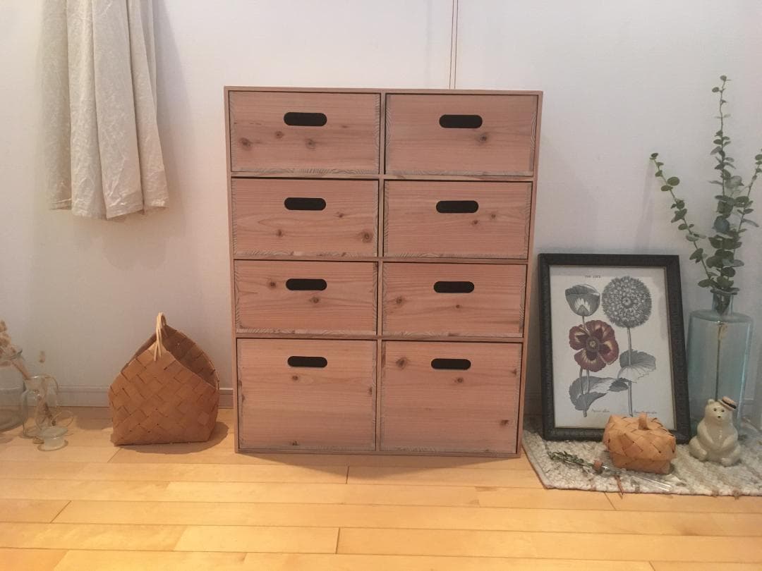 ★送料無料サイズ変更可能★木製4段2列引き出し/無垢材収納オーダー可能ナチュラル