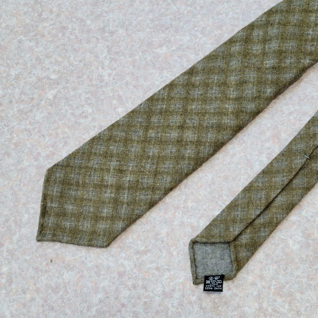 ★ほぼ未使用 タイユアタイ 秋冬ウール100% セッテピエゲ オリーブ ネクタイ