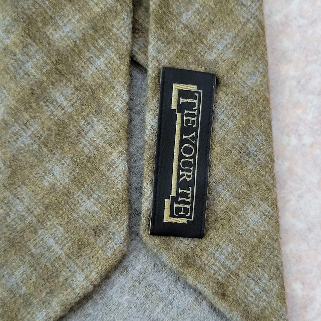 ★ほぼ未使用 タイユアタイ 秋冬ウール100% セッテピエゲ オリーブ ネクタイ