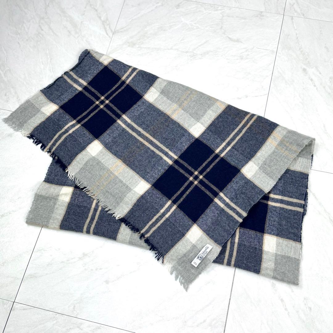 美品 ジョンストンズ カシミヤ100% 大判ストール シルバーバンノックベーン