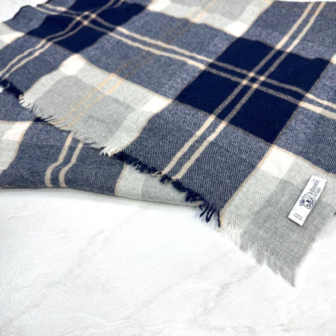 美品 ジョンストンズ カシミヤ100% 大判ストール シルバーバンノックベーン