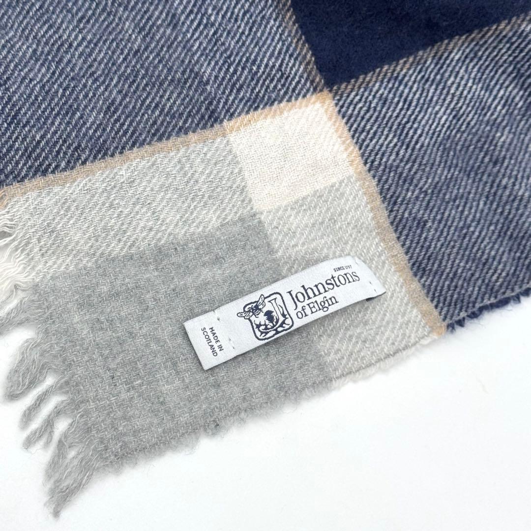 美品 ジョンストンズ カシミヤ100% 大判ストール シルバーバンノックベーン