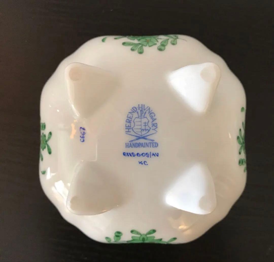 ヘレンド アポニーグリーン 小物入れ HEREND グリーンのバラ 蓋付小物入