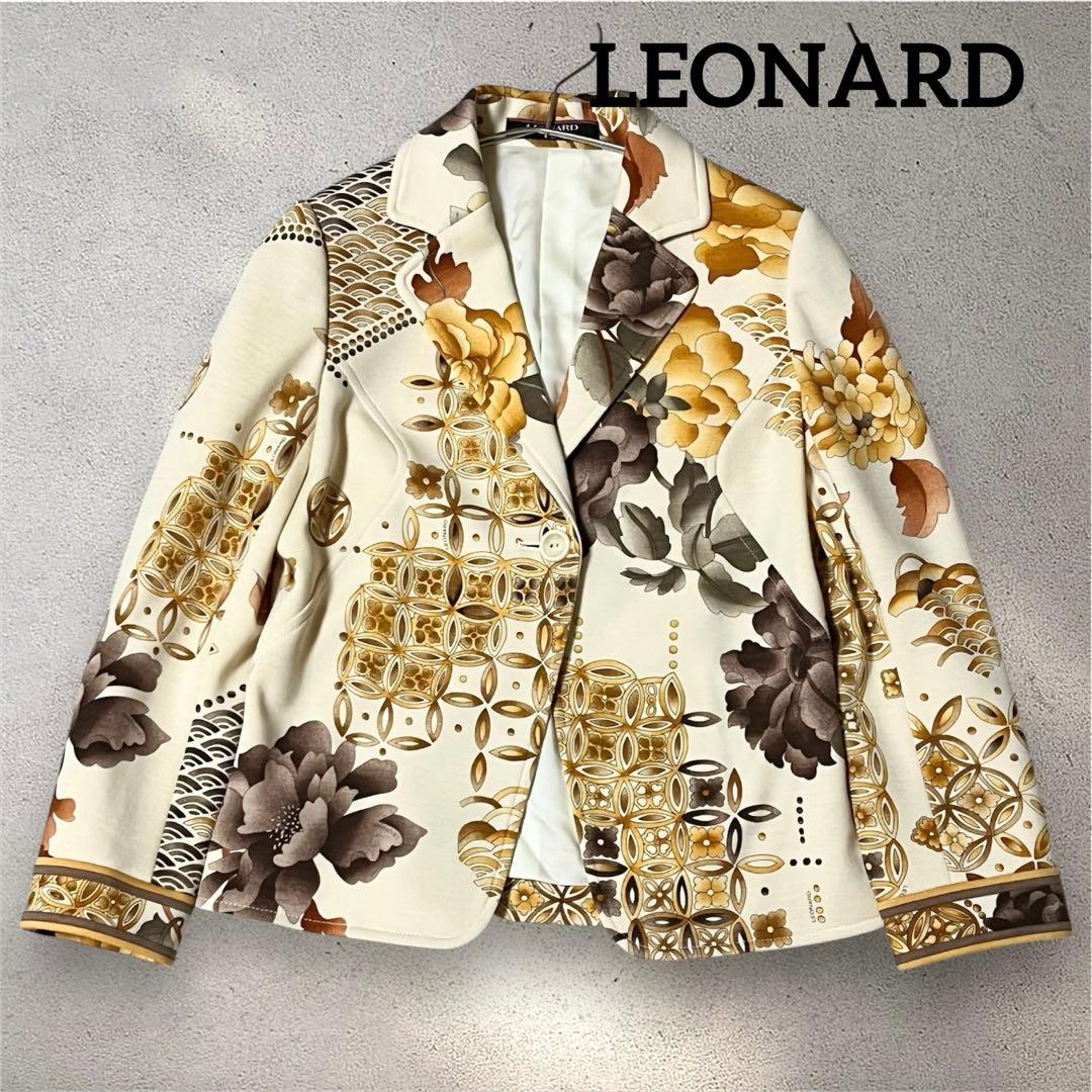 【未使用級】レオナール　ジャケット　花柄　ウール　ストレッチ　Mサイズ