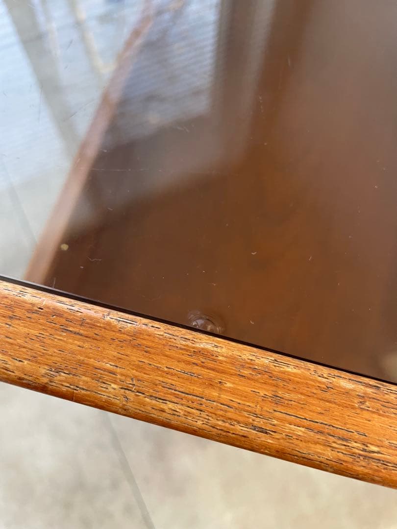 木製ガラストップセンターテーブル　ビンテージテーブル　チーク材　北欧家具