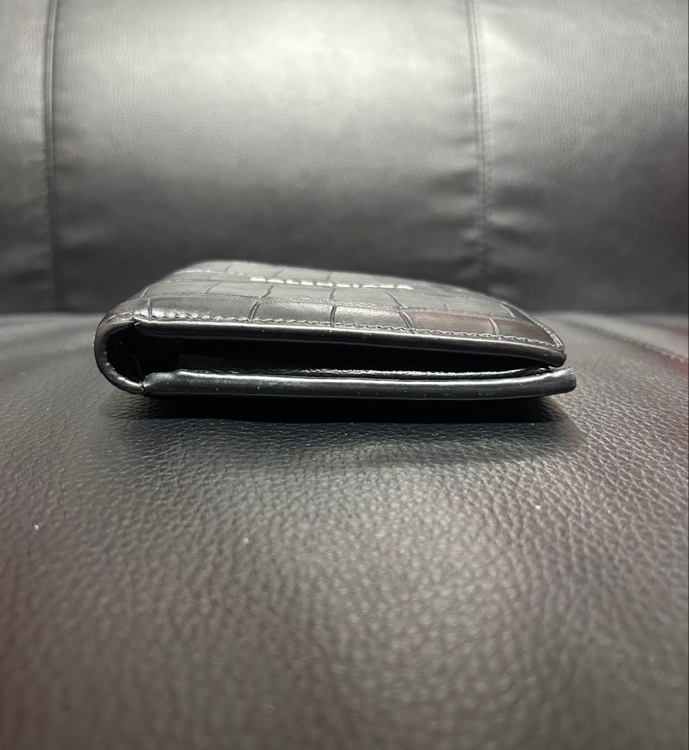 BALENCIAGA クロコ型押し 二つ折り財布 黒 ロゴ