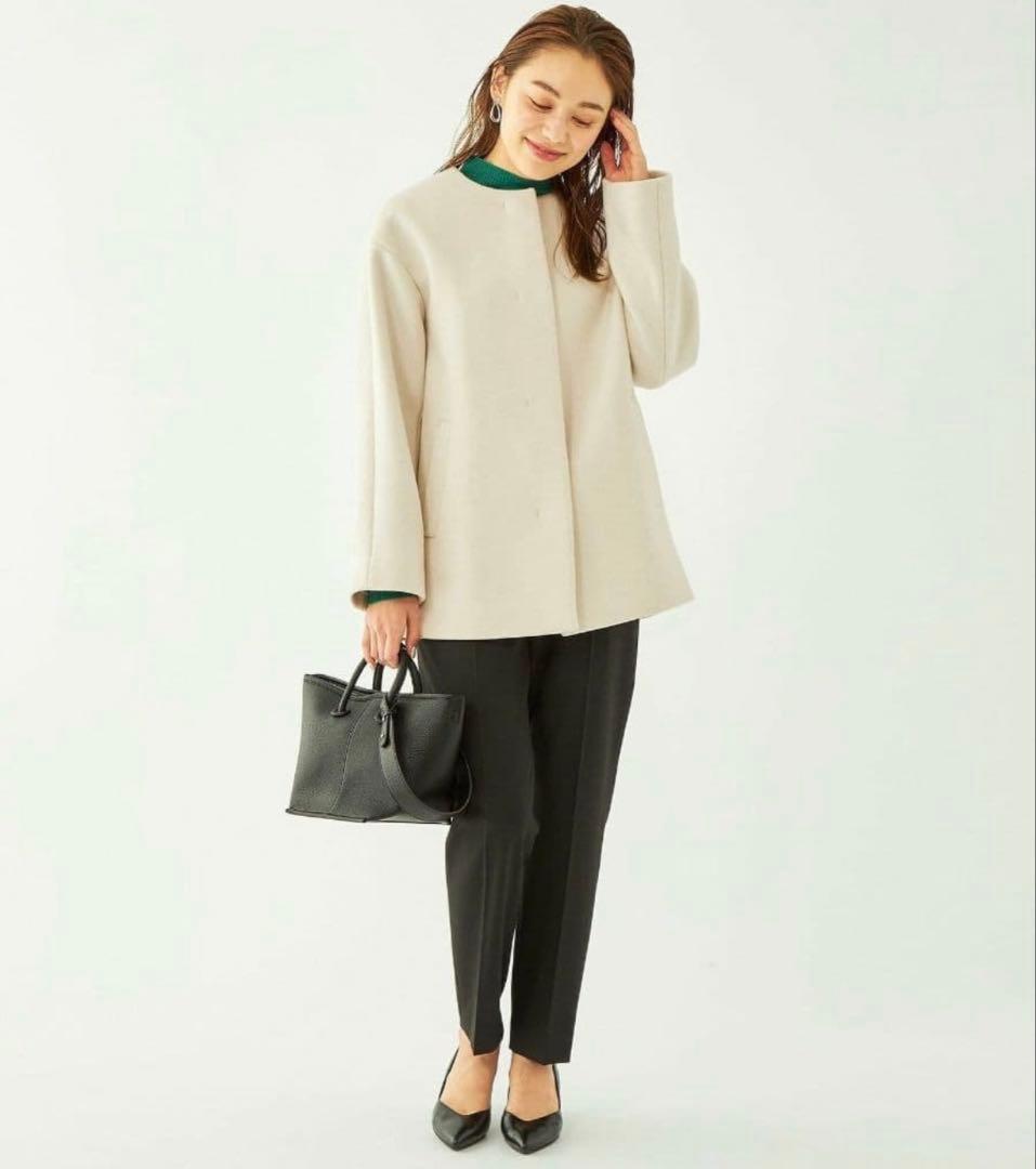 ユナイテッドアローズ　美品　セントデールウール ノーカラー ミドル コート