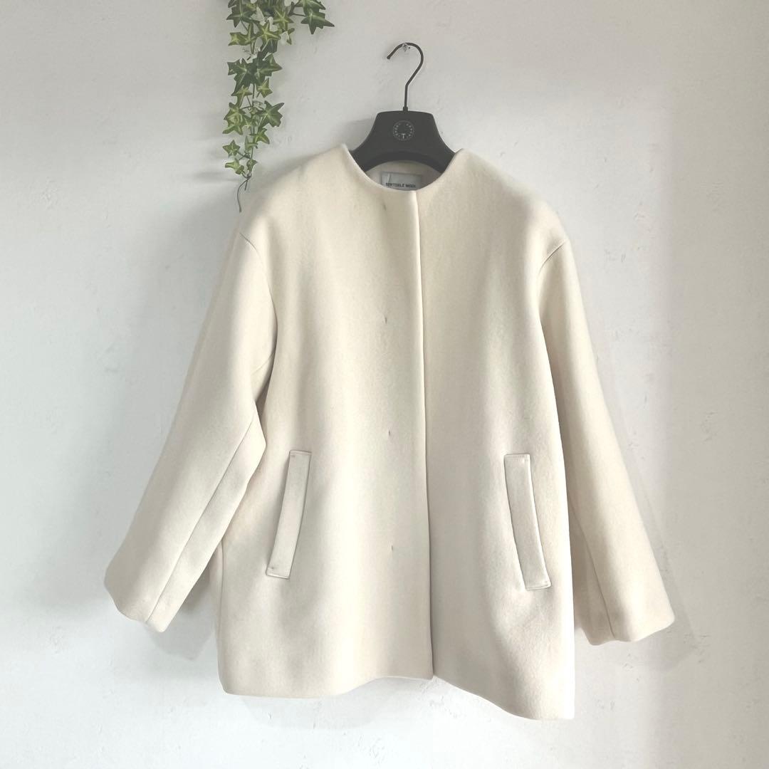ユナイテッドアローズ　美品　セントデールウール ノーカラー ミドル コート