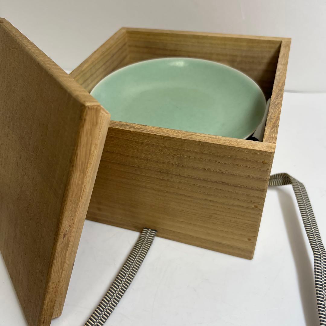 中国美術　大清乾隆年製　青磁中皿5枚　木箱付　約16.7㎝東Y8-0113☆2F