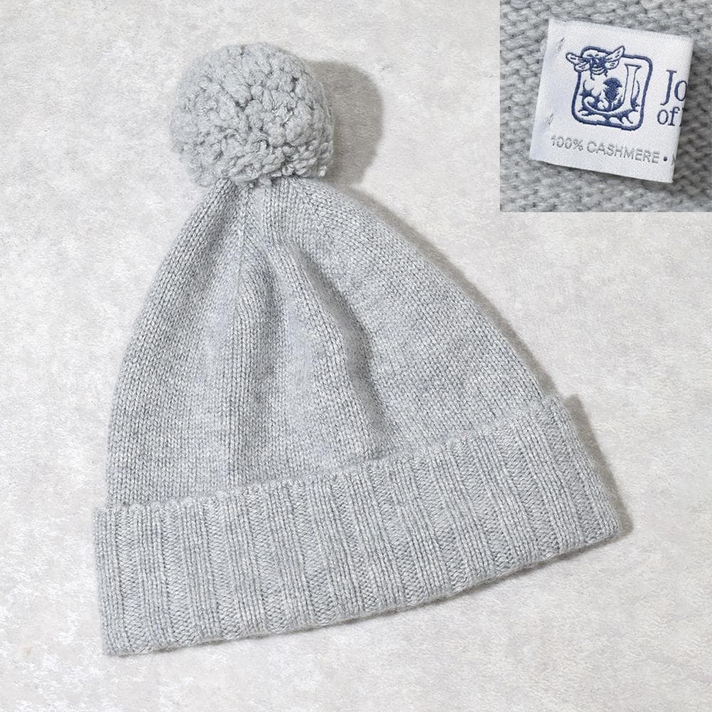 英国製 Johnstons of Elgin カシミヤ ニット帽 ボンボン付き