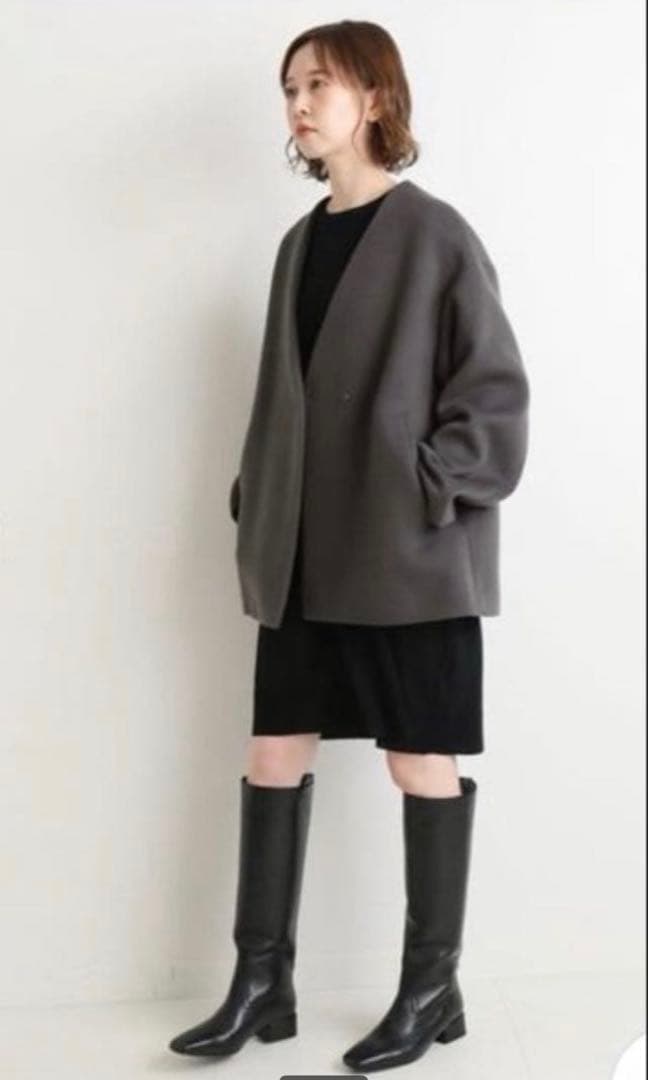 イエナ マンテコ ノーカラーショートコート 36 グレー