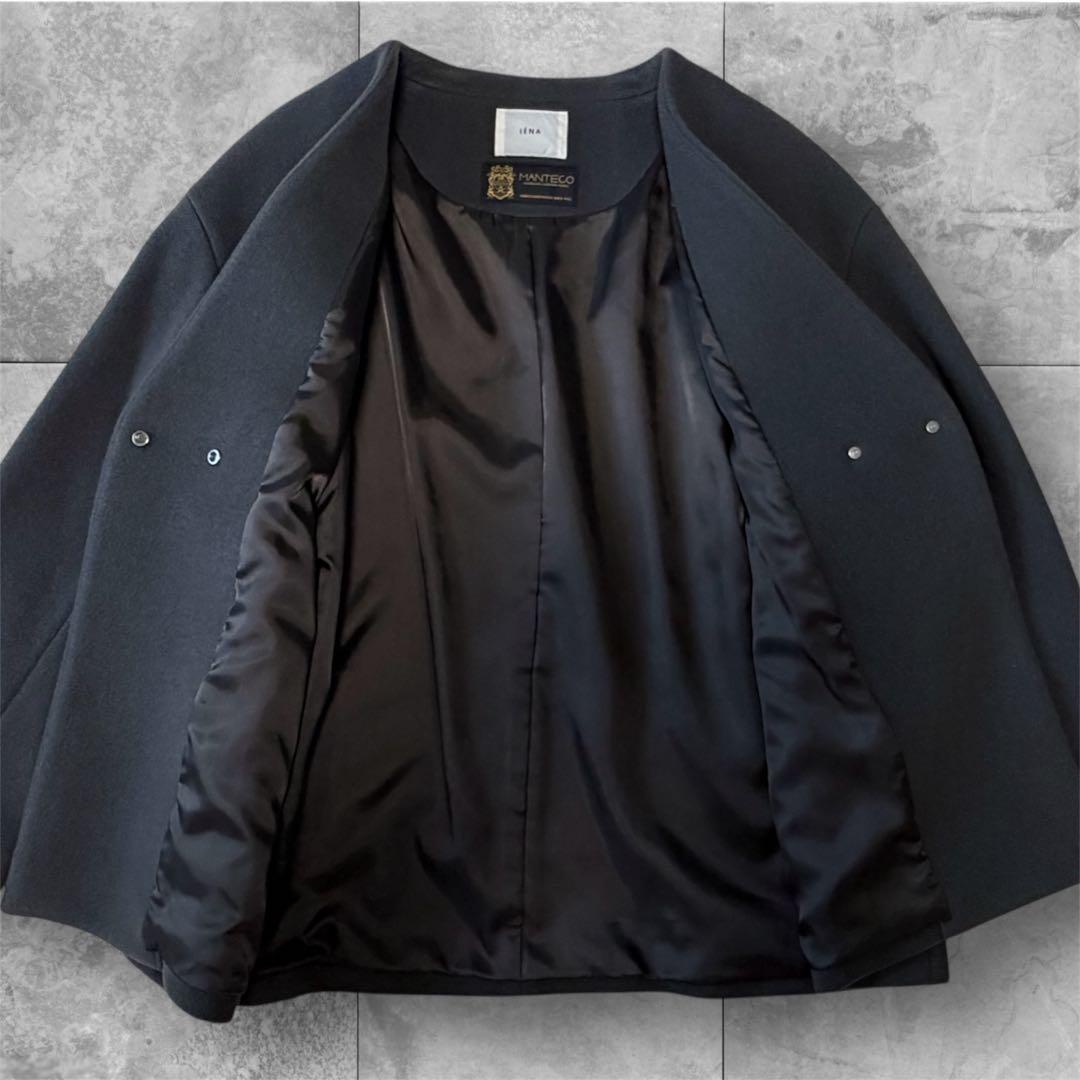 イエナ マンテコ ノーカラーショートコート 36 グレー