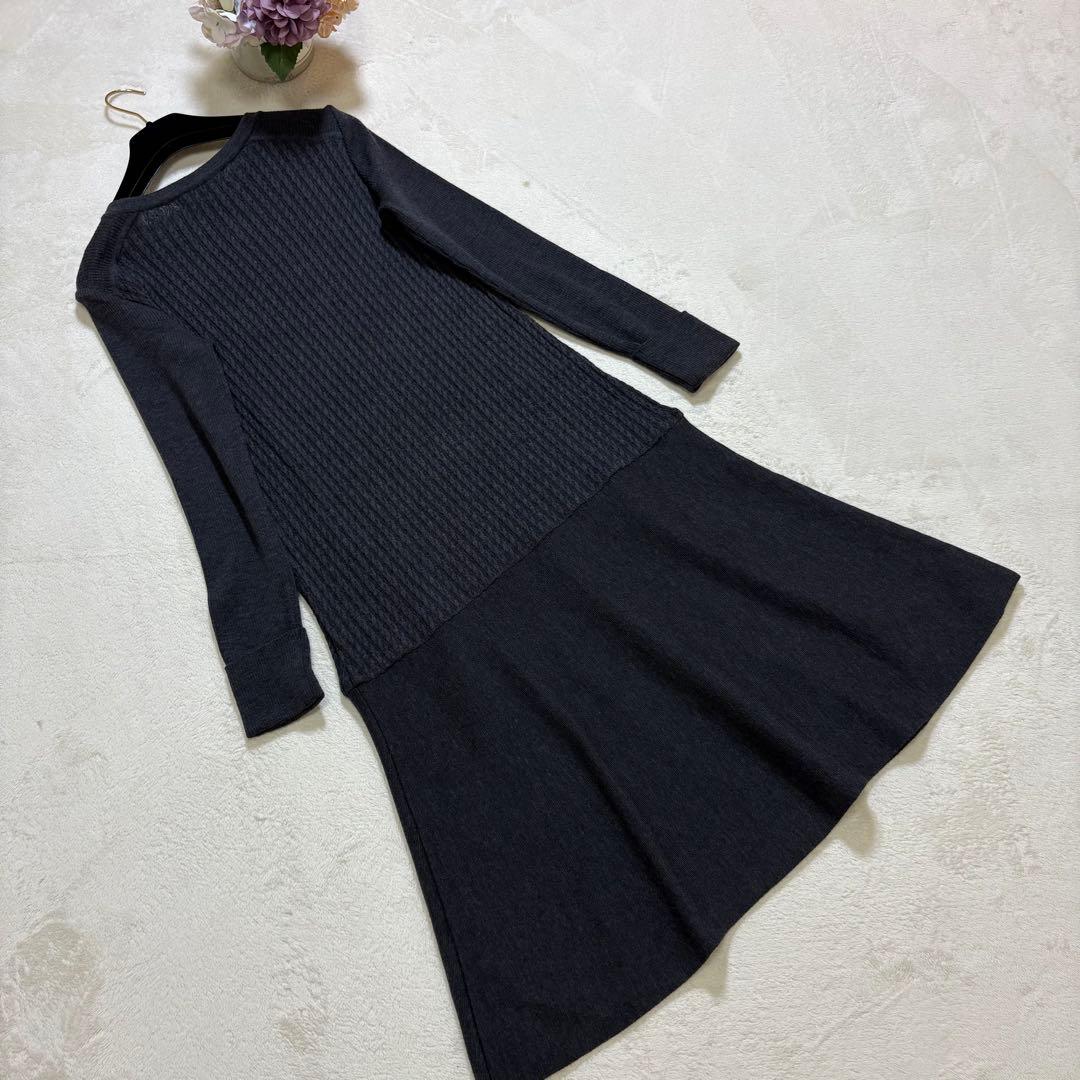 Rene ルネ　ケーブルニット　長袖ワンピース　ネイビー　36 カメリアボタン