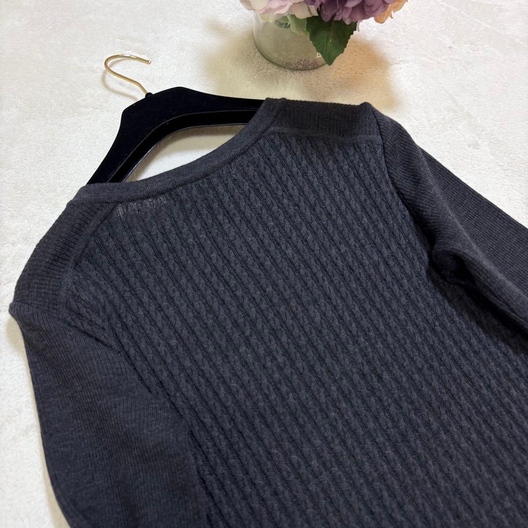 Rene ルネ　ケーブルニット　長袖ワンピース　ネイビー　36 カメリアボタン