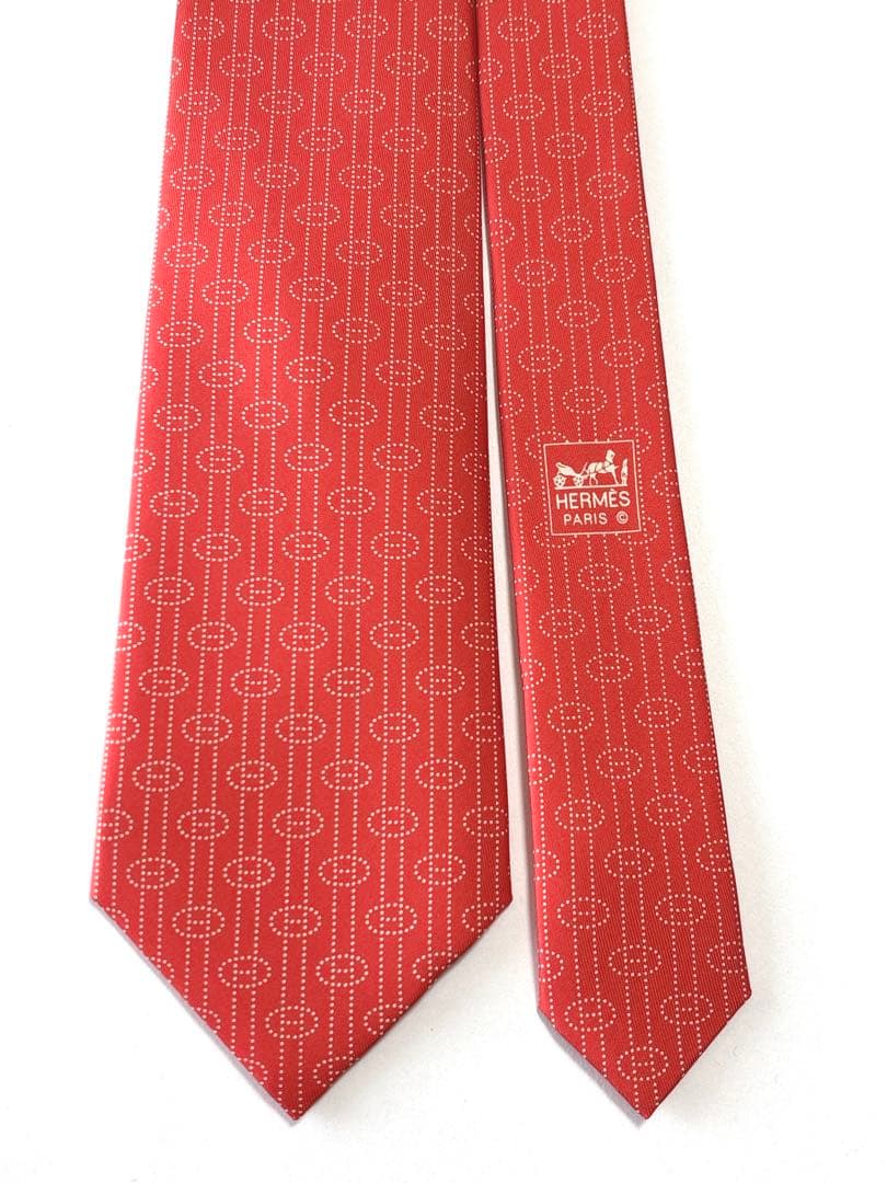 エルメス ネクタイ シルク H柄 Hロゴ 未使用 レッド 赤 箱付き 新品